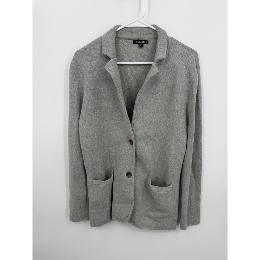 J.Crew Mercantile Knit Blazer Women Medium Grey Cotton Sweater Jacket G9309